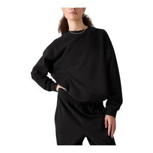 Athleta Women's Forever Fleece Crewneck Sweatshirt Size Large Black NWT